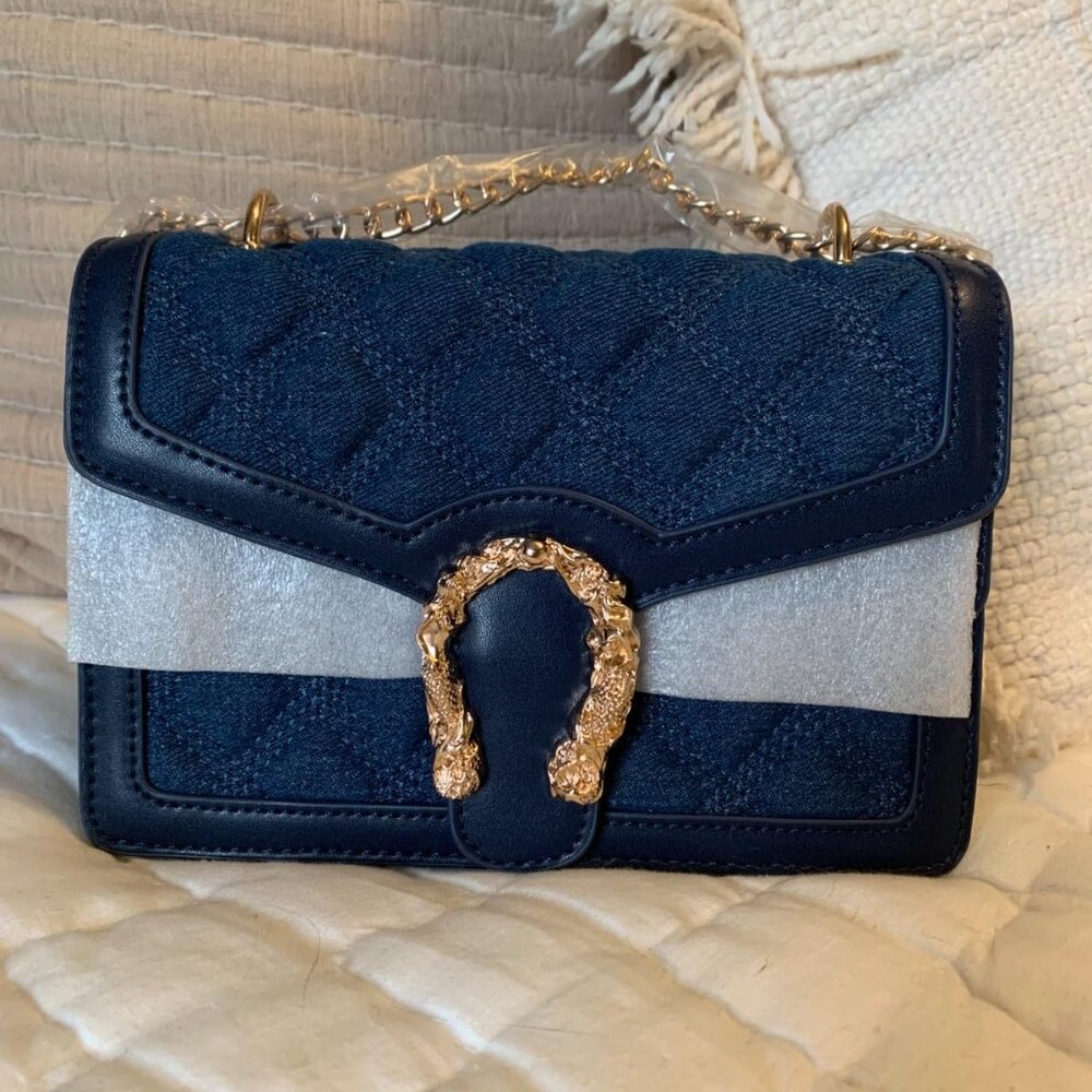 Neiman Marcus Satin Blue Croc-Embossed Horsebit Luxury Crossbody bag